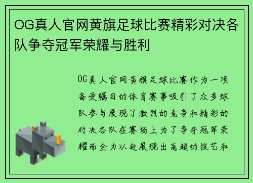 OG真人官网黄旗足球比赛精彩对决各队争夺冠军荣耀与胜利