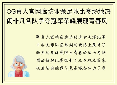 OG真人官网廊坊业余足球比赛场地热闹非凡各队争夺冠军荣耀展现青春风采